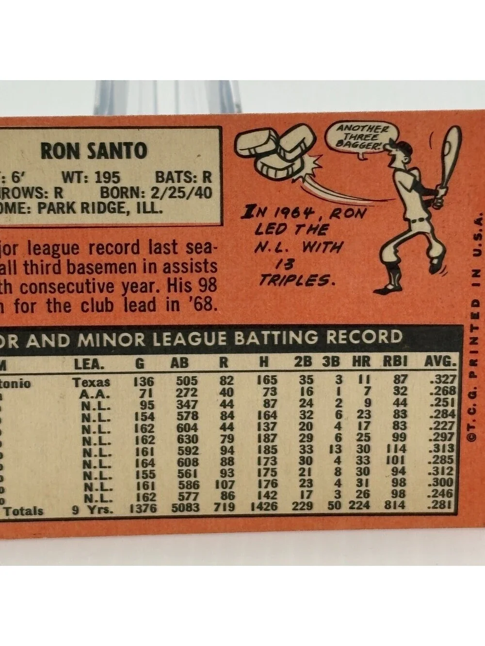 1969 Topps #570 Ron Santo Chicago Cubs Baseball Card Vintage MLB HOF Third Base